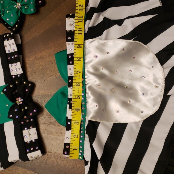 Striped Black and White Kids Dance  Costume Rhinestones Beetlejuice Waistress - Picture 9 of 16